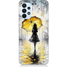 Samsung Galaxy A53 Uyumlu Yağmurda Sarı Şemsiye Altında  Desenli Silikon Kılıf