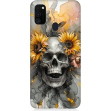 Samsung Galaxy M30S Uyumlu Çiçekli Kurukafa Fantezisi  Desenli Silikon Kılıf