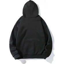 Unisex Siyah Happiest Baskılı Oversize Kapüşonlu Sweatshirt