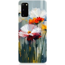 Teknomeg Samsung Galaxy S20 Uyumlu Soyut Çiçek Dokunuşları  Desenli Silikon Kılıf