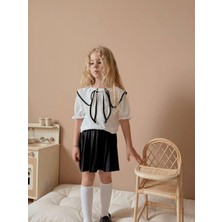 Kız Çocuk Pileli Etekli Takım I Fırfırlı Yaka Vintage Stil I Kız Çocuk Fiyonklu Yaka Detaylı