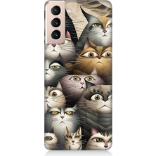 Teknomeg Samsung Galaxy S21 Uyumlu Meraklı Gözlü Kediler  Desenli Silikon Kılıf