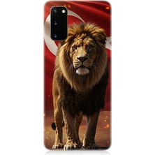 Teknomeg Samsung Galaxy S20 Uyumlu Al Bayrak ve Aslan  Desenli Silikon Kılıf