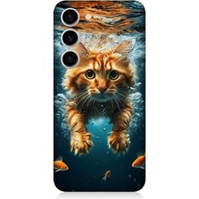 Teknomeg Samsung Galaxy S23 Uyumlu Suda Yüzen Kedi  Desenli Silikon Kılıf