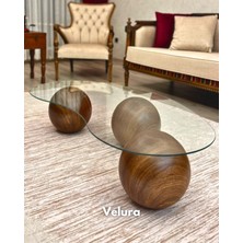 Modern Orta Sehpa & Top Sehpa Cam Sehpa & Küre Orta Sehpa - Amerikan Ceviz Top - Fasulye - Şeffaf Cam