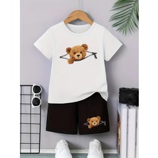 Calp Teks Fermuar Ayı Basklı Şort/t-Shirt Alt-Üst Yazlık Çocuk Takım
