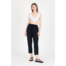 Siyah Müslin %100 Pamuk Beli Lastikli Pantolon 8055A