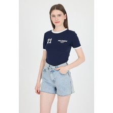 Laci Ribanalı Yazı Baskılı Slim Fit Tişört 5981