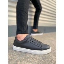 JY122 Mode Bağcıklı Cilt Erkek Günlük Sneaker Ayakkabı Cbt - Siyah