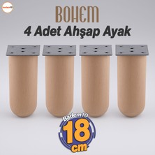 Bohem 4 Adet Doğal Ahşap Silindir Ayak 18 cm Set Mobilya Koltuk Kanepe Sehpa Masa Ayağı Ayakları
