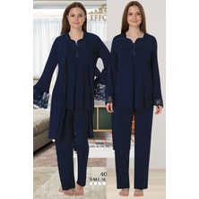 Lacivert Sabahlıklı Hamile Lohusa Pijama Takımı