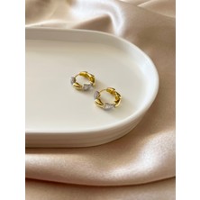 Serenay Zirkon Taşlı Gold Gümüş Çelik Halka Küpe