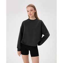 Ayma Active Kadın Antrasit Koyu Gri Basic EasySize Sweatshirt - Uzun Kollu, Basic Fit, Sertifikalı Organik Pamuk, Günlük ve Spor Sweat