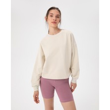 Ayma Active Kadın Bej Krem Basic EasySize Sweatshirt - Uzun Kollu, Basic Fit, Sertifikalı Organik Pamuk, Günlük ve Spor Sweat