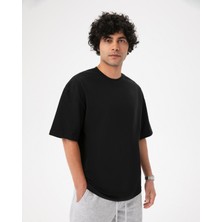 Ayma Active Erkek Siyah Oversize T-Shirt - Organik Pamuk, Düşük Omuz, Geniş Kalıp, Bisiklet Yaka, Spor Görünüm