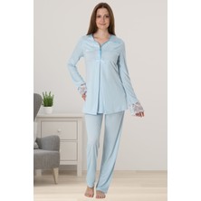 Mavi Hamile Lohusa Pijama Takımı