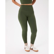Ayma Active Kadın Haki Active Organik Pamuk Tayt - Gots Sertifikalı, Yüksek Bel, Çift Kat Korsaj, Lok Dikişli, Spor ve Günlük Tayt