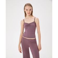 Ayma Active Kadın Lila Büzgülü Askılı Atlet - EcoVero™ Viskoz, Göğüs Büzgü Detaylı, Tek Kat, Hafif ve Rahat İç/Dış Giyim