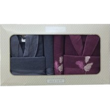 Özdilek Pamuklu 6 Parça Aile Bornoz Seti-Golden Palm Antrasit Mürdüm