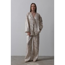 Desenli Saten Kimono Takım