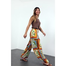 Sarı Desenli Dökümlü Pantolon 29670
