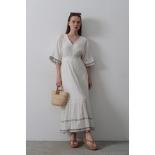 Nakışlı Muslin Elbise