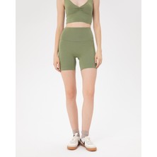Ayma Active Kadın Açık Yeşil Viskoz Şort - EcoVero Viskoz Yüksek Bel, Önü Dikişsiz, Çift Kat Kumaş, Yoga Pilates Biker Şort