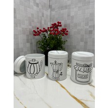 Krd Home Porselen 3'lü Çay, Şeker, Kahve Kavanoz Seti