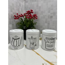 Krd Home Porselen 3'lü Çay, Şeker, Kahve Kavanoz Seti