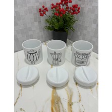 Krd Home Porselen 3'lü Çay, Şeker, Kahve Kavanoz Seti