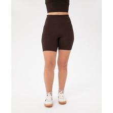 Ayma Active Kadın Kahverengi Viskoz Şort - EcoVero Viskoz Yüksek Bel, Önü Dikişsiz, Çift Kat Kumaş, Yoga Pilates Biker Şort