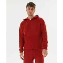 Ayma Active Tarçın Turuncu Kiremit Erkek Uzun Kollu Kanguru Cepli Organik Pamuk Kapşonlu Sweatshirt