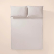 %100 Pamuk Percale Lastikli Çarşaf  200X200 cm Gri - Pure Serisi