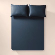 %100 Pamuk Percale Lastikli Çarşaf  180X200 cm Lacivert - Pure Serisi