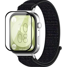 Fibaks Huawei Watch Fit 3 Uyumlu Tam Kaplayan Kavisli Siyah Çerçeveli Pet Saat Ekran Koruyucu