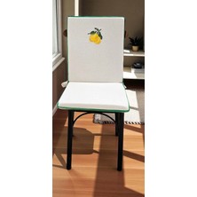 Limon Nakışlı Buldan Keteni Arkalıklı Fermuarlı  Sandalye Minderi