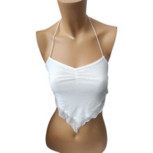 Beyaz Askılı Bluz, Büstiyer, Askılı Büstiyer Bulu, Crop Bluz, Şifon Crop Bluz