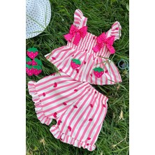 Minigimin Cicileri Fiyonk Desenli Çilek Baskılı Gipeli Kız Çocuk 2 li takım - Pembe