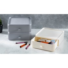 2 Adet- Çekmeceli Çok Amaçlı Makyaj Takı Organizeri Ofis Kalemlik Okul Düzenleyici 20X20X14