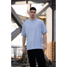 Jakarlı Unisex Pamuk Bisiklet Yaka Oversize Boyfriend T-Shirt
