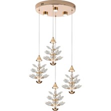 Serap 4'lü 39 Watt 3000K Yuvarlak Gold Kristal Taşlı Ledli Salon Avize
