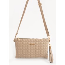 Sanmorris Kadın Suni Deri Kum Renkli Ayarlanabilir Çapraz ve El Askılı Portföy, Clutch Çanta