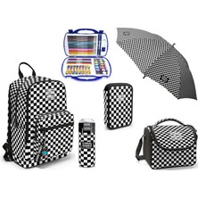 Coral High Kids  Dama Desenli Çelik Termoslu Şemsiyeli Ilkokul Çanta Seti-6 Parçalı Set