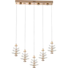 Serap 5'li 62 Watt 3000K Sıralı Gold Kristal Taşlı Ledli Salon Avize