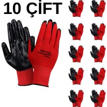 Iş Eldiveni Kırmızı Siyah Nitril Eldiven (10 Çift) No:10 Xl Bahçe Tarım Montaj Inşaat