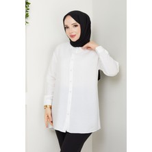 Kadın Arkası Düğme Detaylı Robalı Iç Göstermez Lilium Gömlek -PMK428