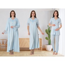 Dvina Effortt Lohusa 4'lü Set - Sabahlık/pijama Takımı/gecelik Mavi - 9016