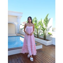 Boncuk Askılı Müslin Elbise