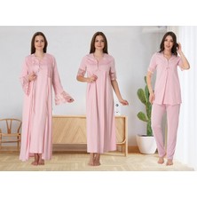 Dvina Effortt Lohusa 4'lü Set - Sabahlık/pijama Takımı/gecelik Pembe - 9016