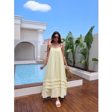 Boncuk Askılı Müslin Elbise